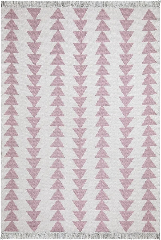 Covor 22994A, 60x100 cm, forma dreptunghiulara, bumbac, alb/roz