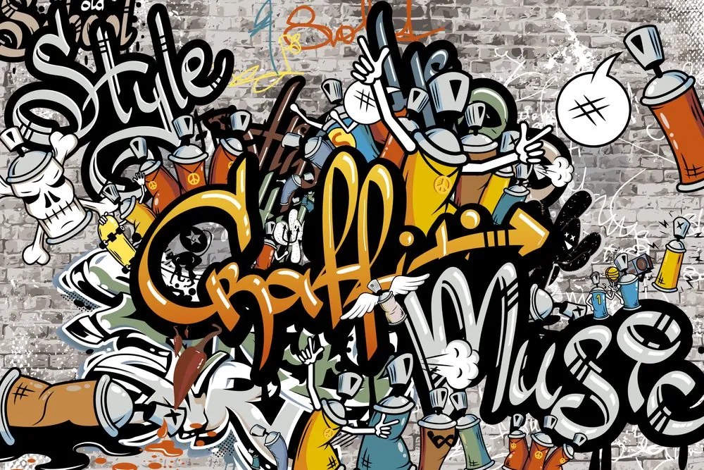 Tapet autoadeziv graffiti pe perete de cărămidă