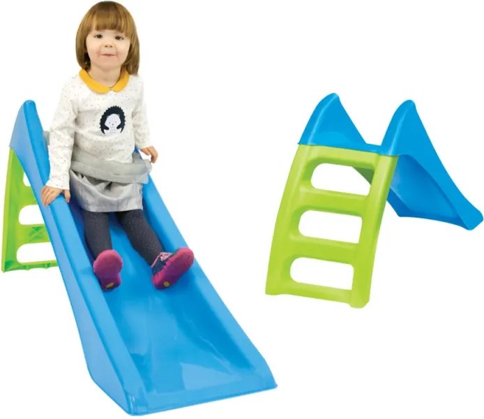 Tobogan de Gradina pentru Copii Fun Slide, cu Scara si Functie pentru Conectare Furtun de Apa, 116cm, Albastru