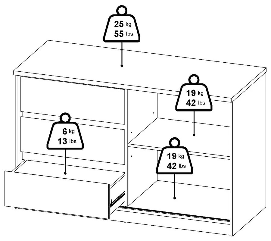 Comodă în culoare naturală cu aspect de lemn de stejar cu ușă glisantă 119x76x50 cm Naia – Tvilum