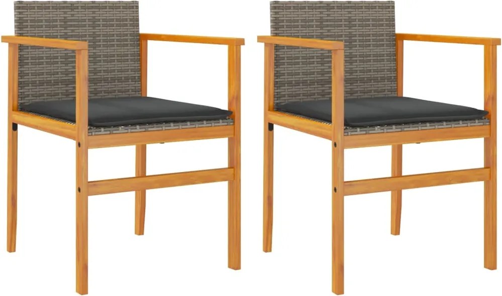 vidaXL Scaune de grădină cu perne, 2 buc., gri, poliratan/lemn