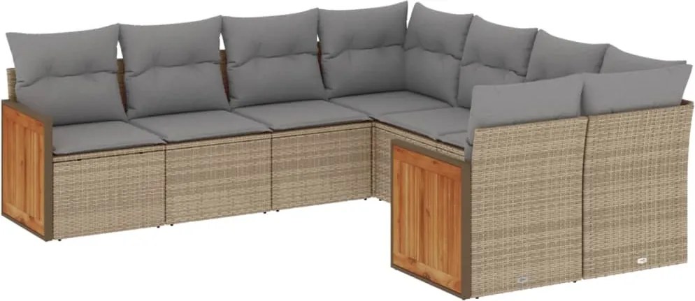 vidaXL Set canapele de grădină, 8 piese, cu perne, bej, poliratan