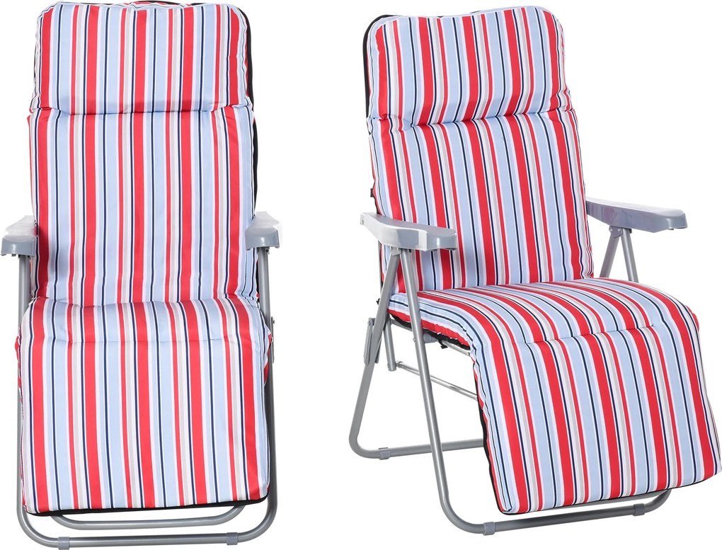 Outsunny Set de 2 șezlonguri pliabile cu pernă, șezlong de soare, spătar reglabil în 5 poziții, șezlong de grădină, set mobilier grădină, oțel, poliester, roșu, 60 x 75 x 65-102 cm | Aosom Romania