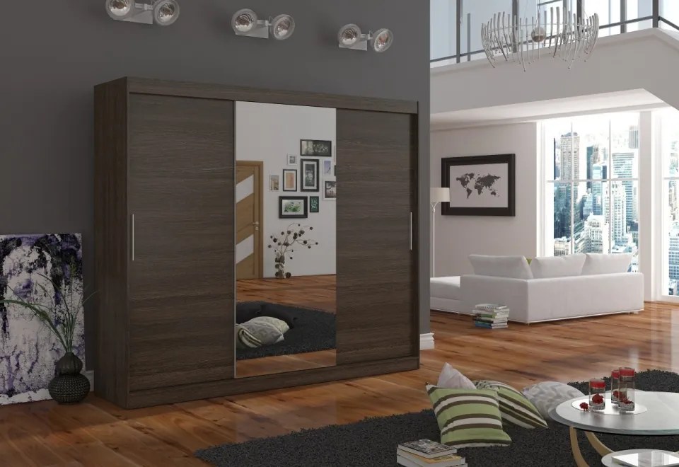 Dulap cu usi glisante si oglinda, 250x58x215 cm, DENIS 250, ADRK Furniture (Culoare: Choco / Choco)