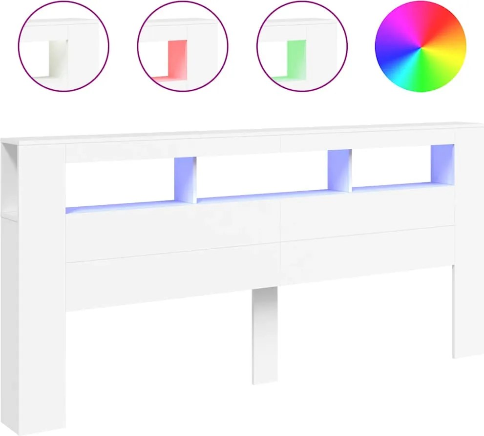 vidaXL Tăblie de pat cu LED, alb, 220x18,5x103,5 cm, lemn