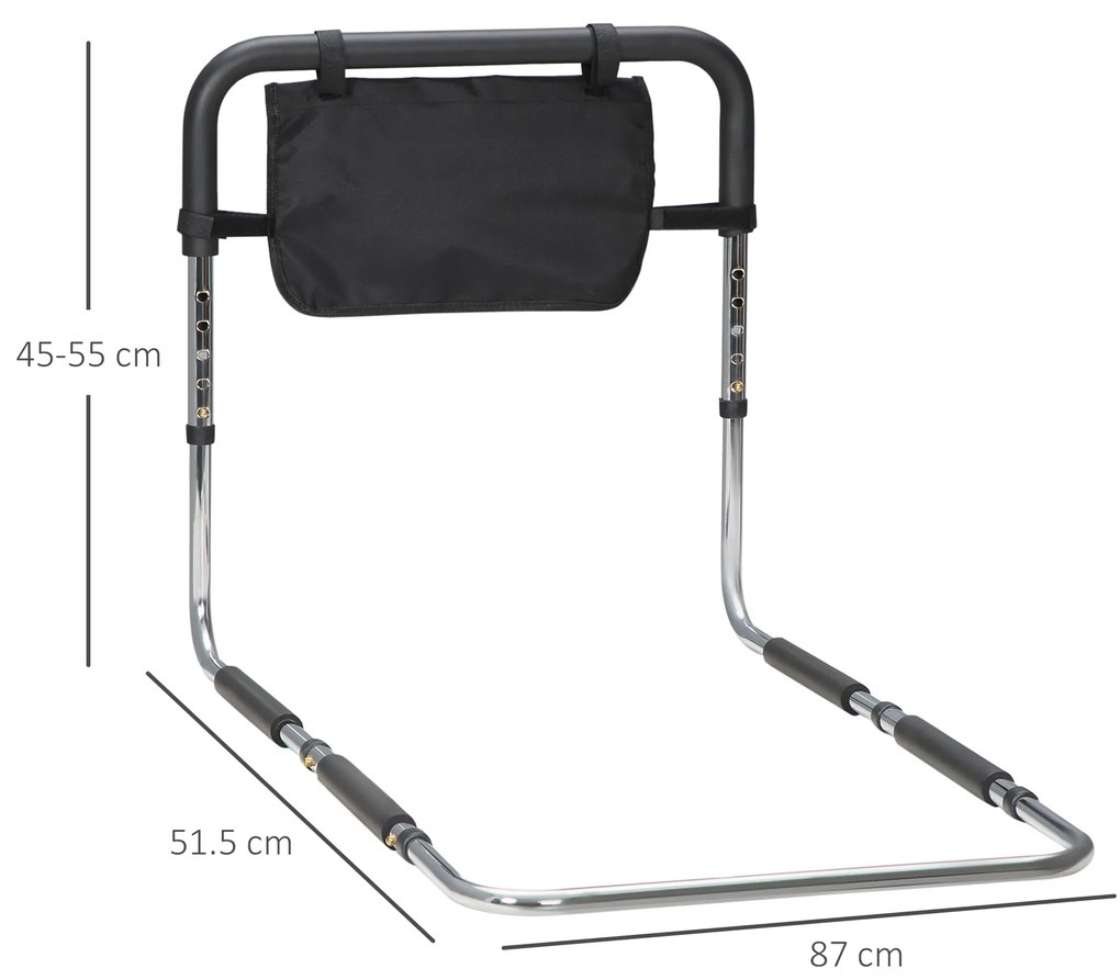 Maner pentru pat cu latime si inaltime reglabile, suport pentru pat din otel cu maner moale 87 x 51,5cm argintiu HOMCOM | Aosom RO