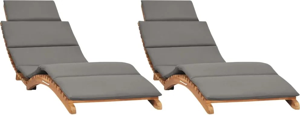 vidaXL Șezlonguri, 2 buc., cu perne, lemn masiv de tec