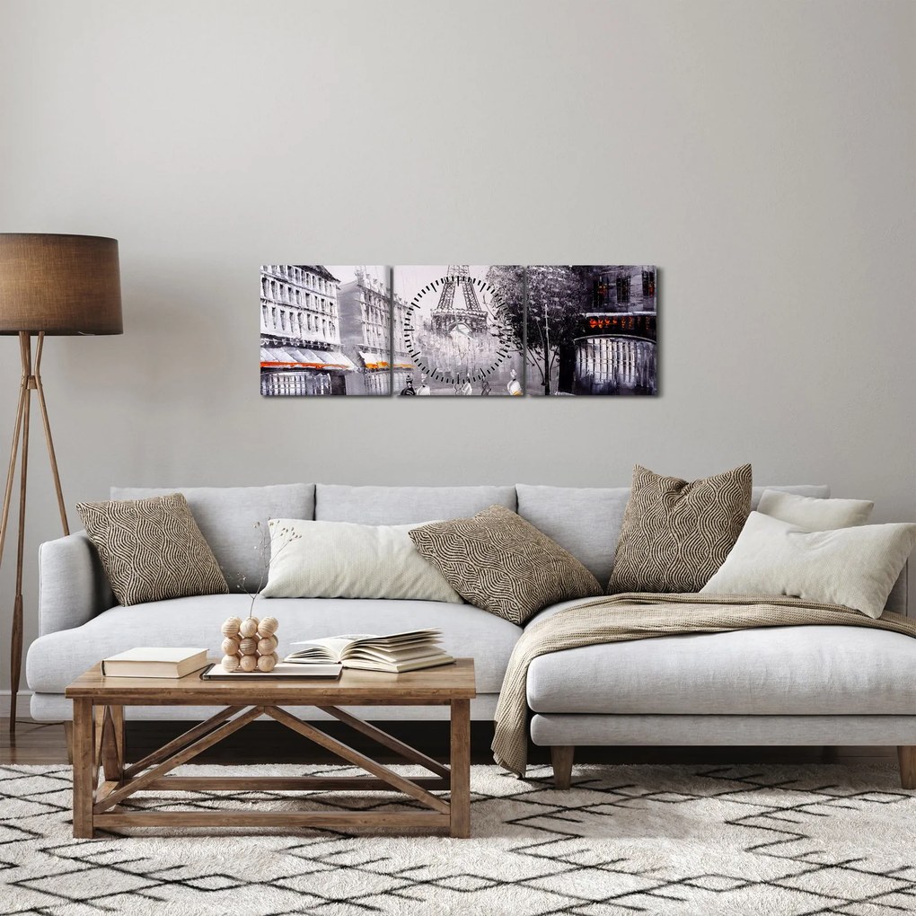 Tablou - Pictură în ulei, Paris (cu ceas) (90x30 cm)