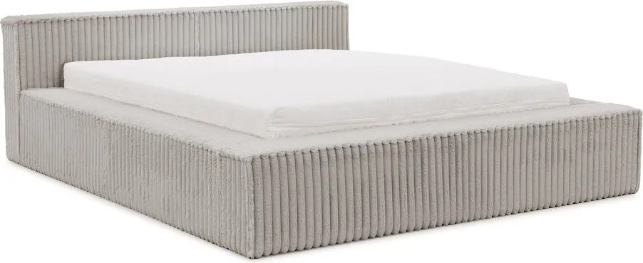 Pat matrimonial gri tapițat cu spațiu de depozitare cu somieră 140x200 cm Cloe – Ropez