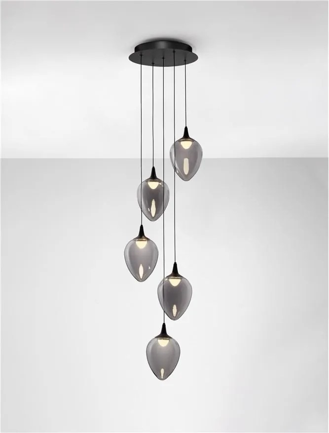 Lustra moderna cu 5 pendule LED, Metal, Sticla, Fumuriu, Nali