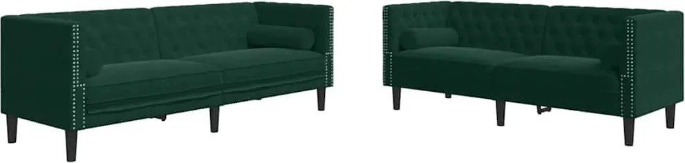 vidaXL Set canapele Chesterfield cu perne rulou 2 piese verde catifea