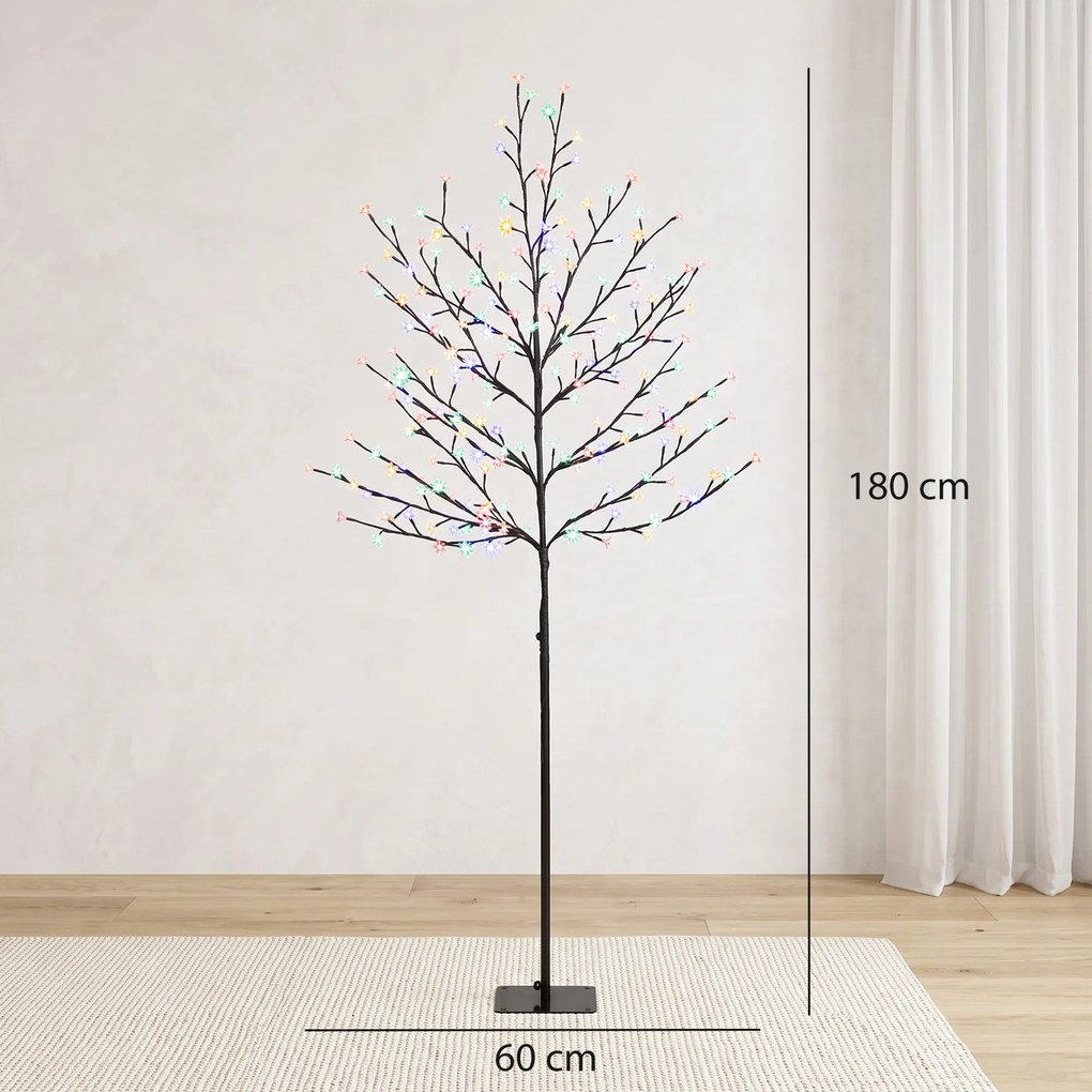 HOMCOM Copac de Crăciun tip cireș, 180 cm, cu LED-uri, 20 ramuri, timer zilnic, pentru interior și exterior acoperit, negru | Aosom Romania