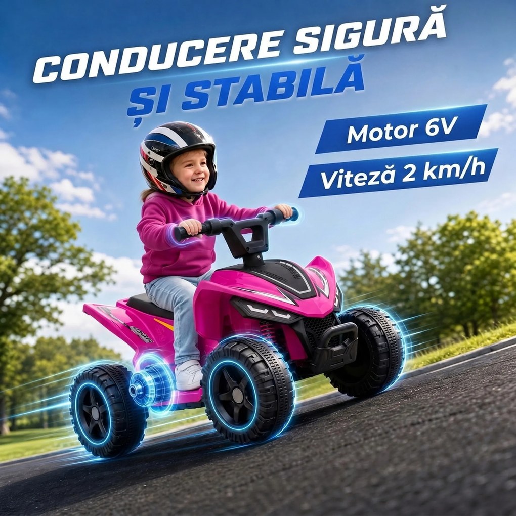 AIYAPLAY ATV Electric pentru Copii 18-48 Luni, 6V, 2 km/h, Sarcină 25 kg, Fuchsia | Aosom Romania