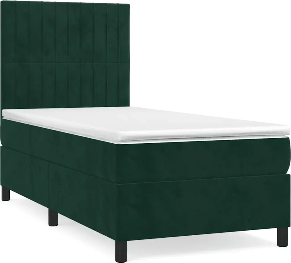 vidaXL Pat box spring cu saltea, verde închis, 80x200 cm, catifea