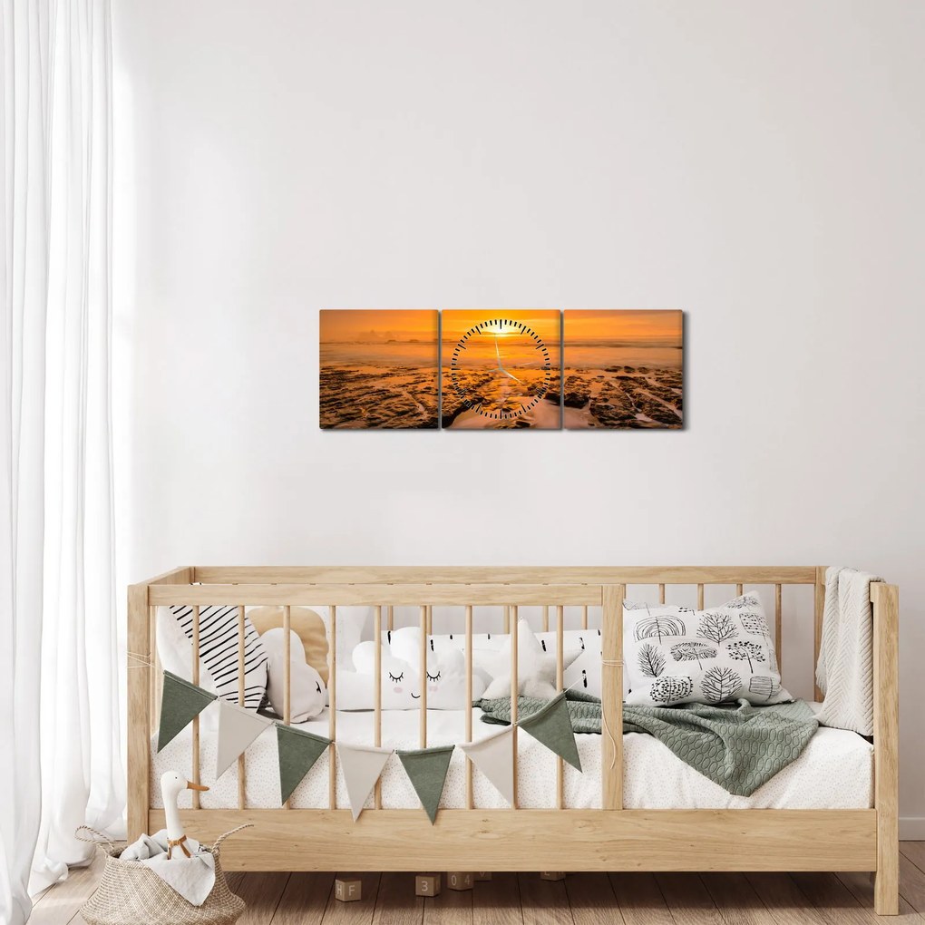 Tablou cu apus de soare (cu ceas) (90x30 cm)