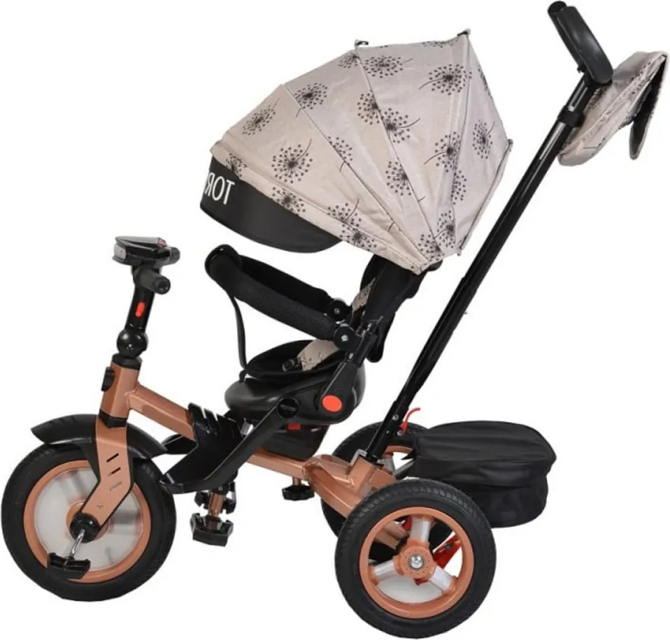 Tricicleta cu copertina Novokids™ Tornado , Cu melodii si lumini, Roti gomflabile din cauciuc, Pozitie somn, Scaun reversibil cu invartire 360 grade