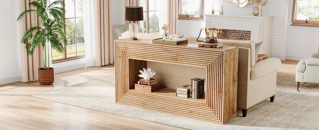 MAM31 - Masa Consola, 150 cm, masuta hol cu Front Riflat, living, dining, dormitor - Maro