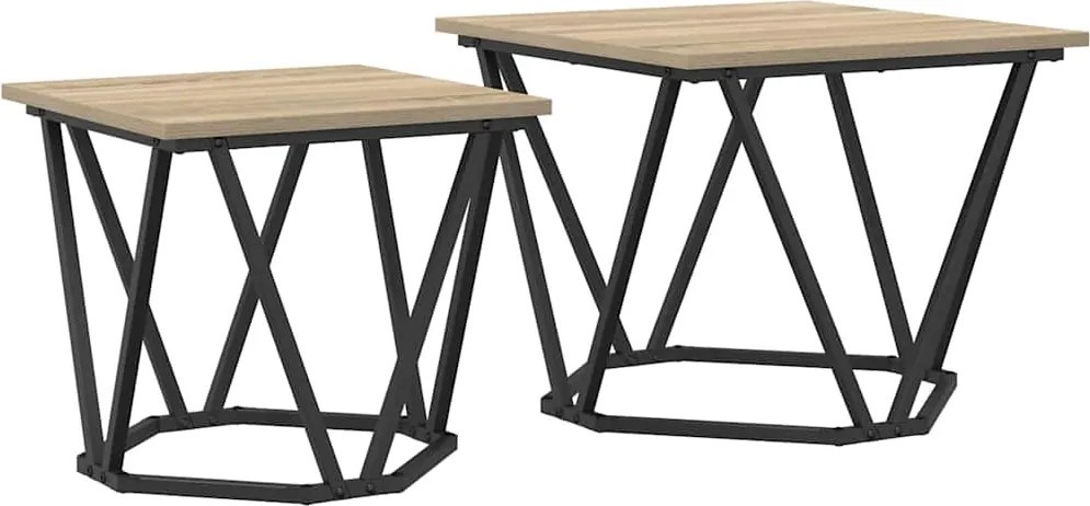 vidaXL Set măsuțe laterale 2 pcs Stejar Sonoma Lemn ingineresc și oțel