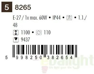 Stalp exterior H-110cm, IP44, Inox torch 8265 RX