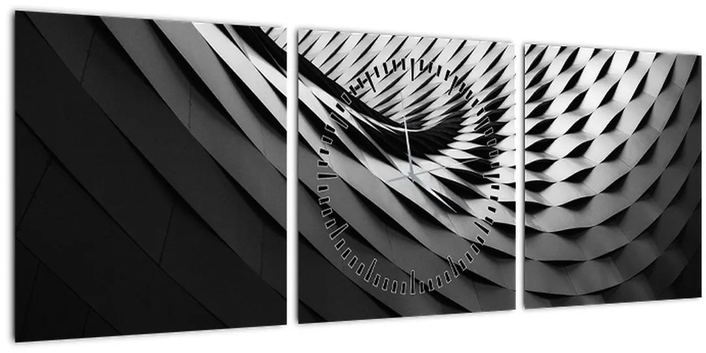 Tablou abstract - spirală alb neagră (cu ceas) (90x30 cm)
