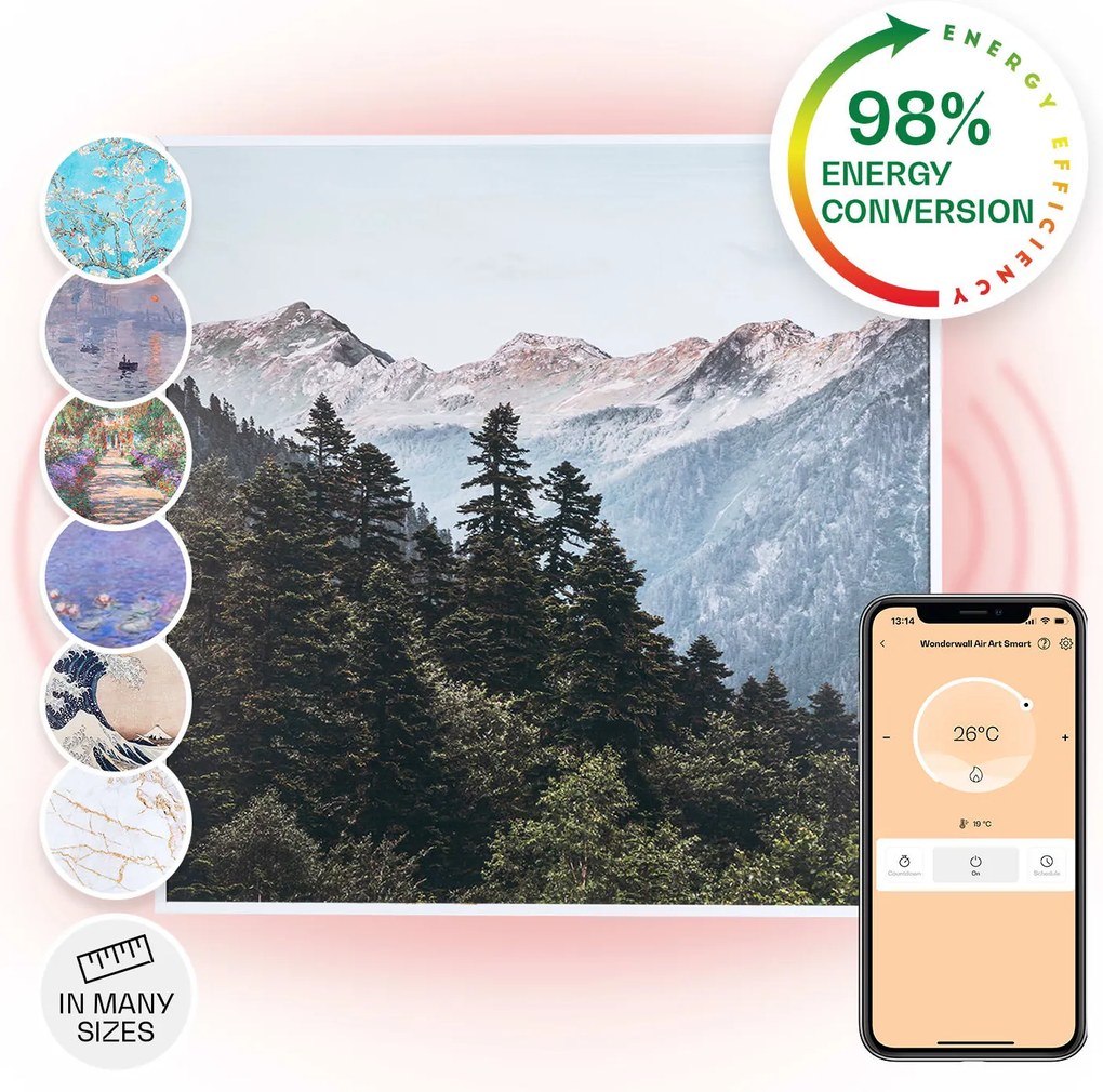 Klarstein Wonderwall Air Art Smart, încălzitor cu infraroșu, 60 x 60 cm, 350 W, aplicație, munte