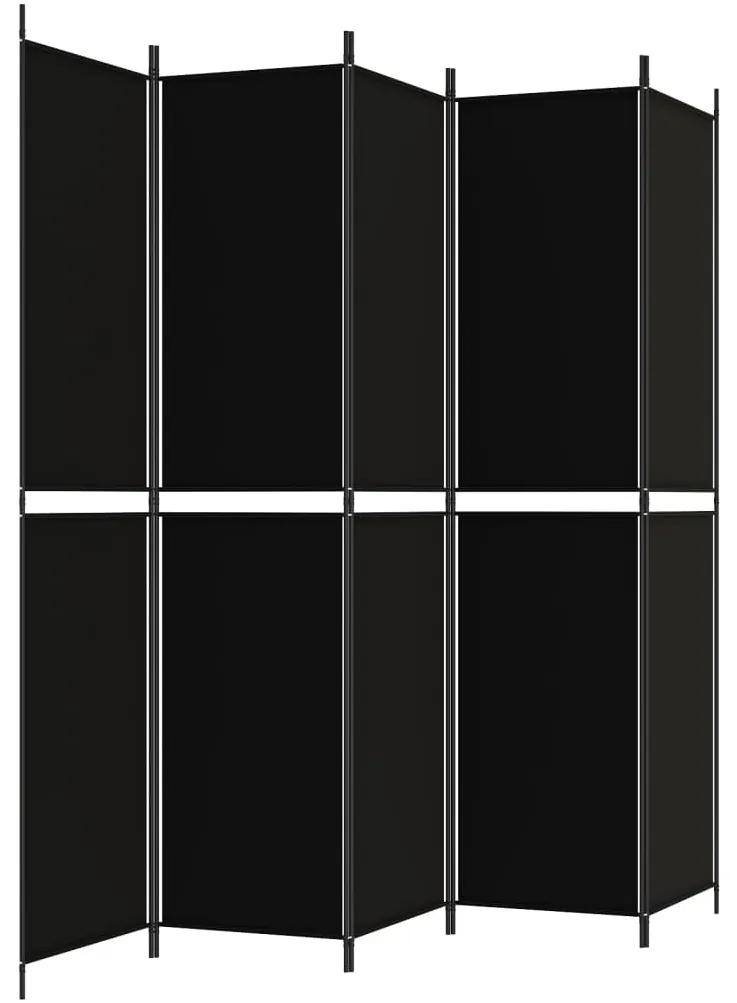 Paravan de cameră cu 5 panouri, negru, 250x220 cm, textil