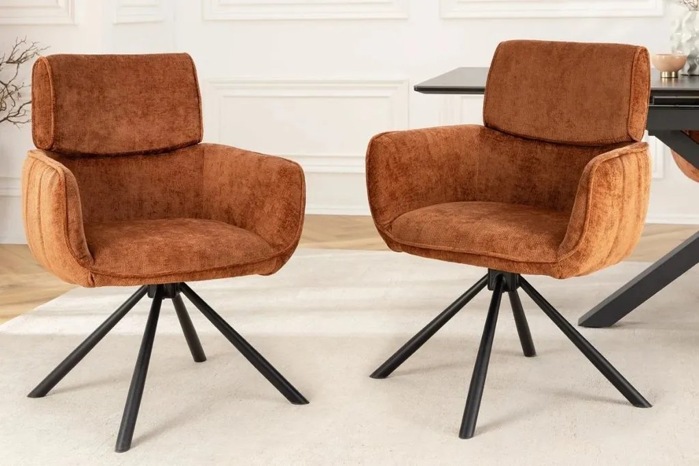 Set de 2 scaune pivotante, Metal Negru, Chenille Maro, UNIQUE A-46319 VC