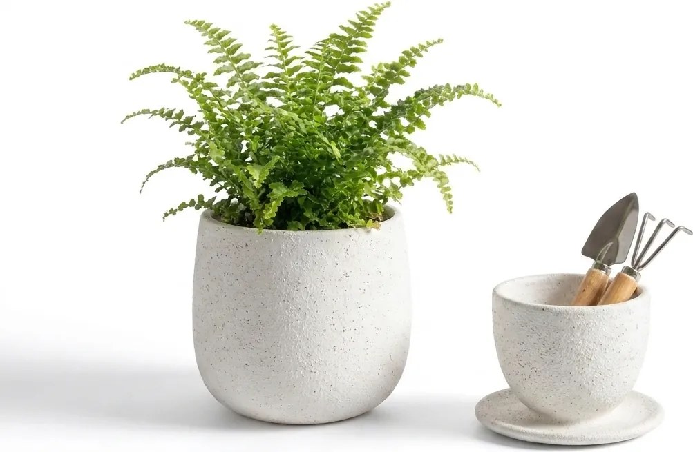 Set ceramic din doua piese, ceasca si recipient NEST 10 cm, alb