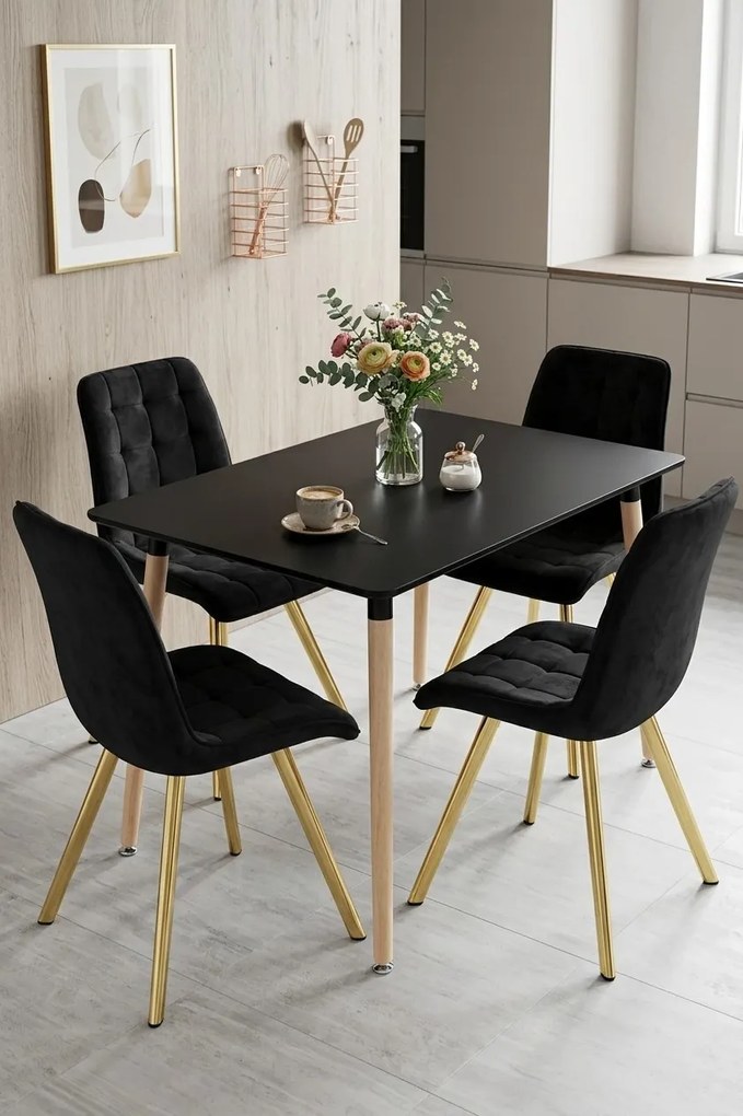Scaun de masa CIEZA VELVET cu picioare aurii, negru
