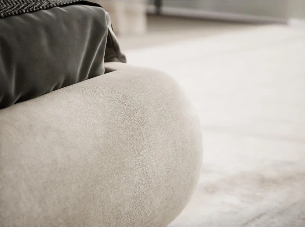 Pat matrimonial bej tapițat cu spațiu de depozitare cu somieră 160x200 cm Maumere – Maison de Rêve