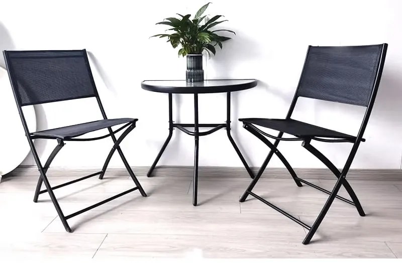 Masa de gradina semirotunda cu blat de sticla ISLAND 70x40 cm, negru