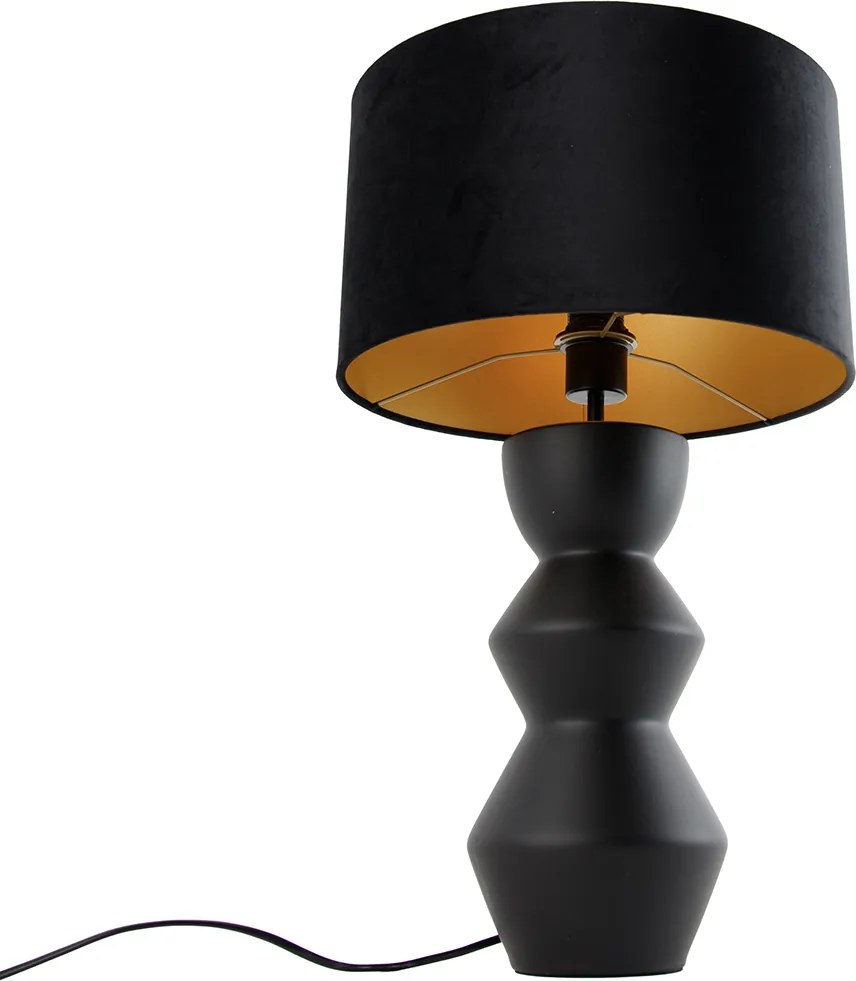 Lampă de masă de design cu abajur negru din catifea, negru cu auriu, 35 cm - Alisia