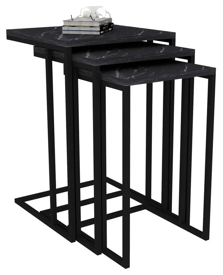 Masă pliabilă Black Mermer, 3 buc