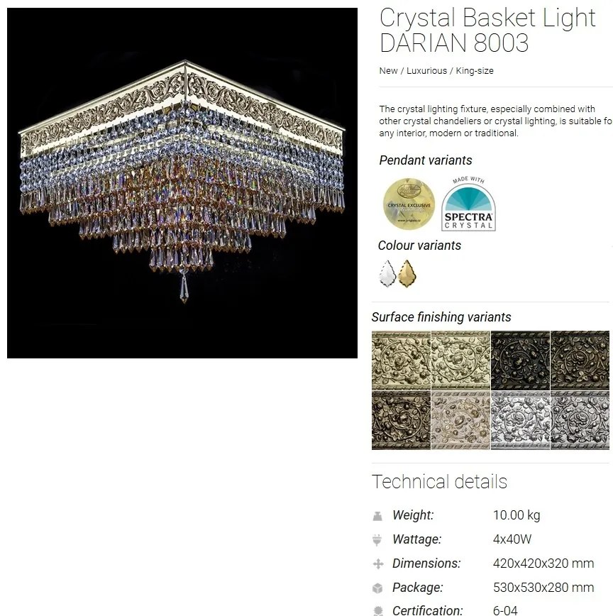 Plafoniera design LUX, Cristal Bohemia Exclusive DARIAN 42x42cm