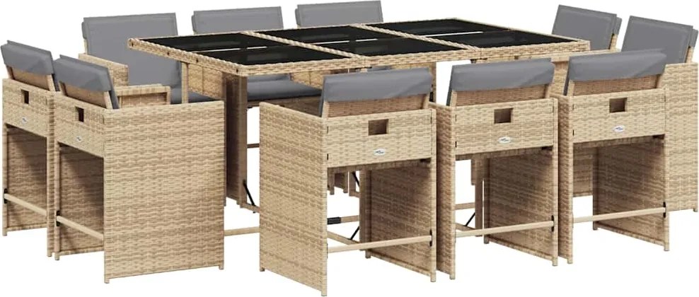vidaXL Set mobilier grădină cu perne, 11 piese bej combinat poliratan