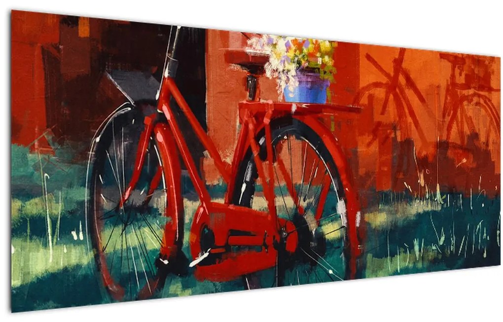 Tablou - Bicicleta roșie, pictură acrilică (120x50 cm)
