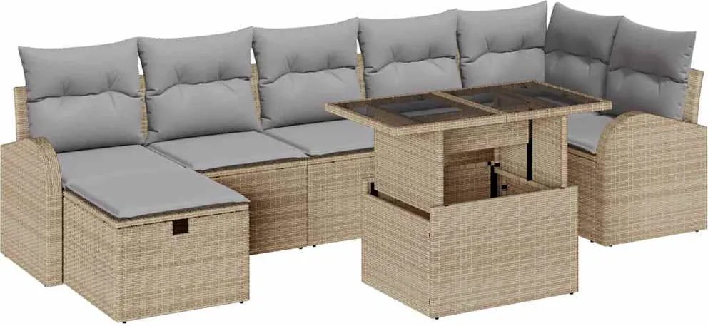 vidaXL Set de canapele pentru grădină cu pernă 8 pcs Bej Rattan poli