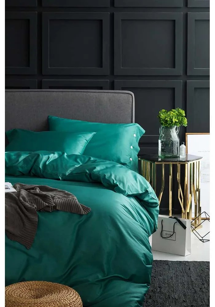 LENJERIE DE PAT LUX, 2 PERSOANE, 100% BUMBAC SATINAT, CEARCEAF 240X240 CM, HUSA PILOTA 200X220 CM, 2 FETE PERNA 50X70 CM, VERDE