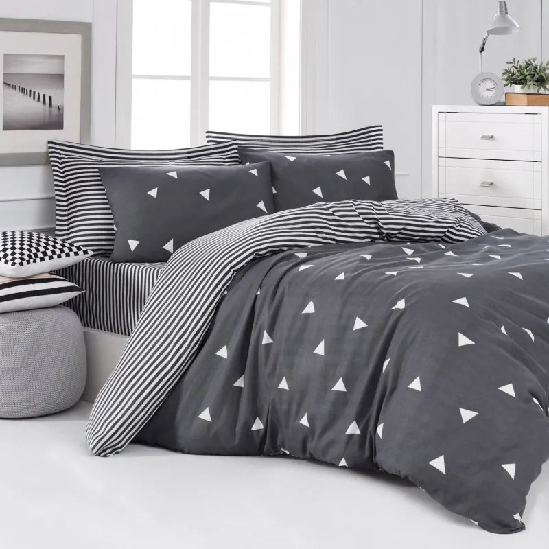Lenjerie de pat Eponj Home 143EPJ4425, 65% bumbac, 35% poliester, 4 piese, Cearsaf pat 200x220 cm, Cearsaf plapuma 220x240 cm, Fata de perna 50x70 cm, Gri