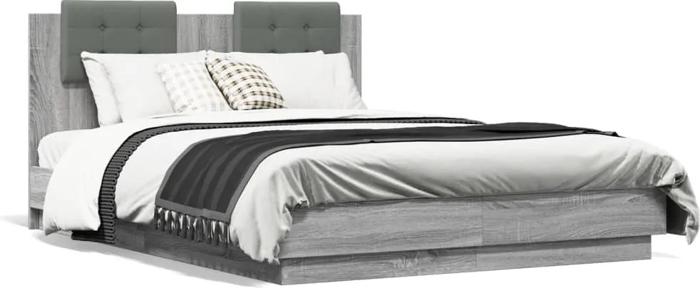 vidaXL Cadru de pat cu tăblie gri sonoma 120x190 cm lemn prelucrat