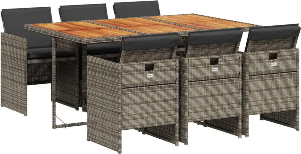 vidaXL Set mobilier de grădină cu perne, 7 piese, gri, poliratan
