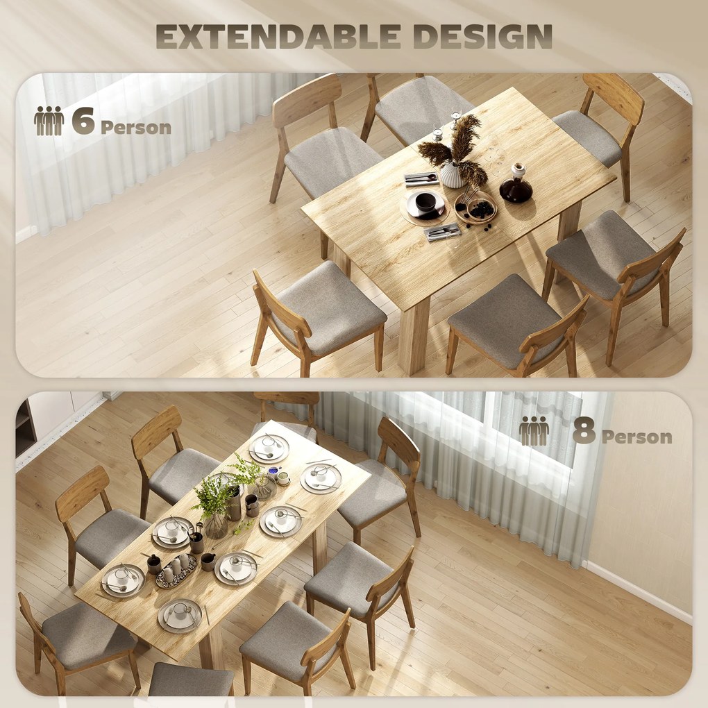 HOMCOM Masa extensibilă, 140-180 cm, finisaj lemn natural, pentru 6-8 persoane | Aosom Romania