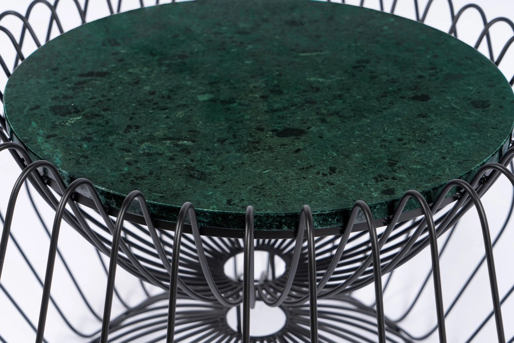Masuta de cafea rotunda din marmura si fier 60x60x35 cm verde/negru