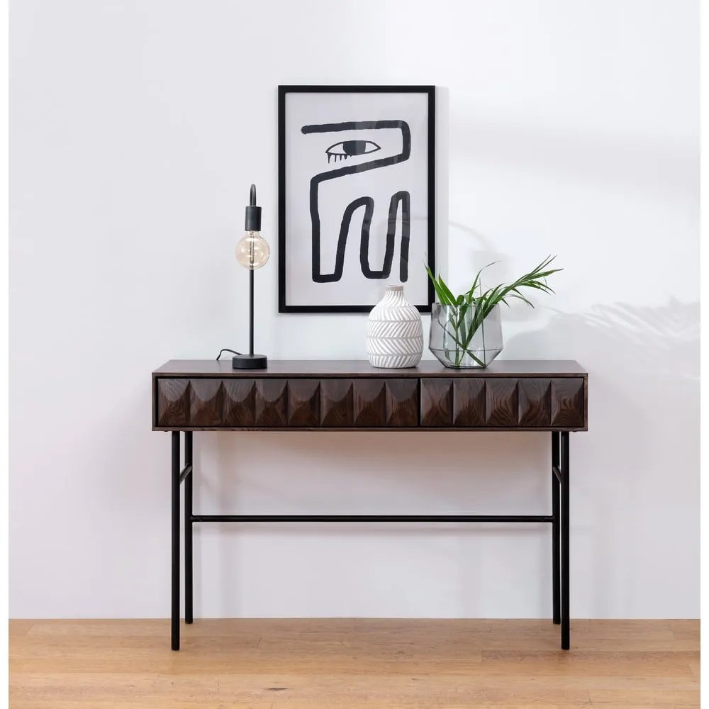 Masă consolă maro închis cu blat cu aspect de lemn de stejar 39x117 cm Latina – Unique Furniture