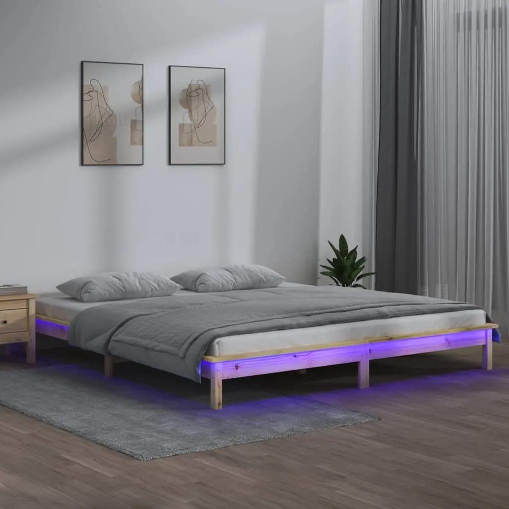 Cadru de pat cu LED, 160x200 cm, lemn masiv Maro, 160 x 200 cm