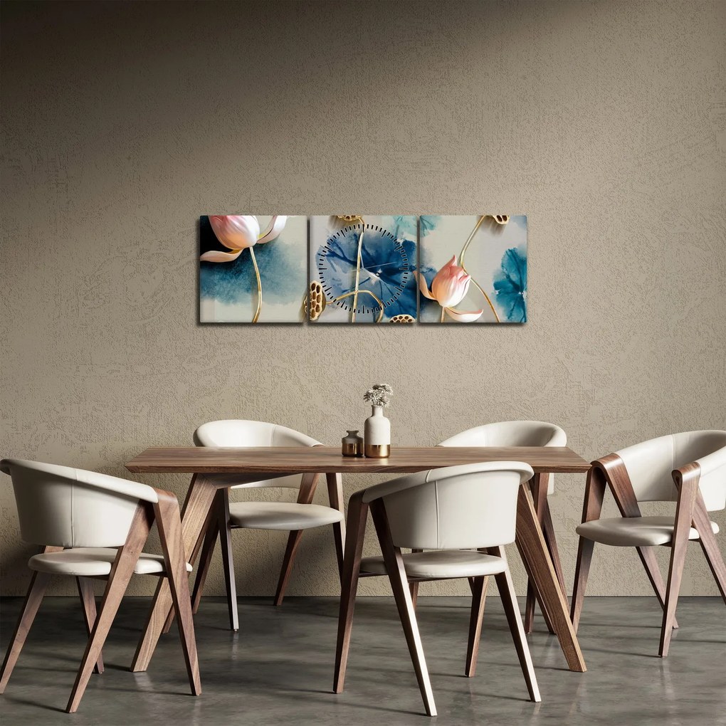 Tablou cu flori (cu ceas) (90x30 cm)