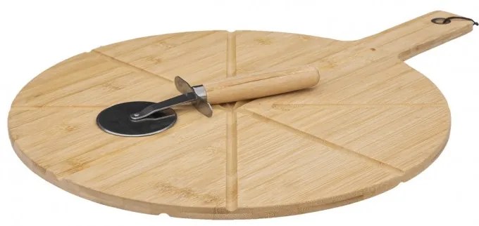 Platou servire Pizza, rola inclusa, bambus, 37 x 50 cm