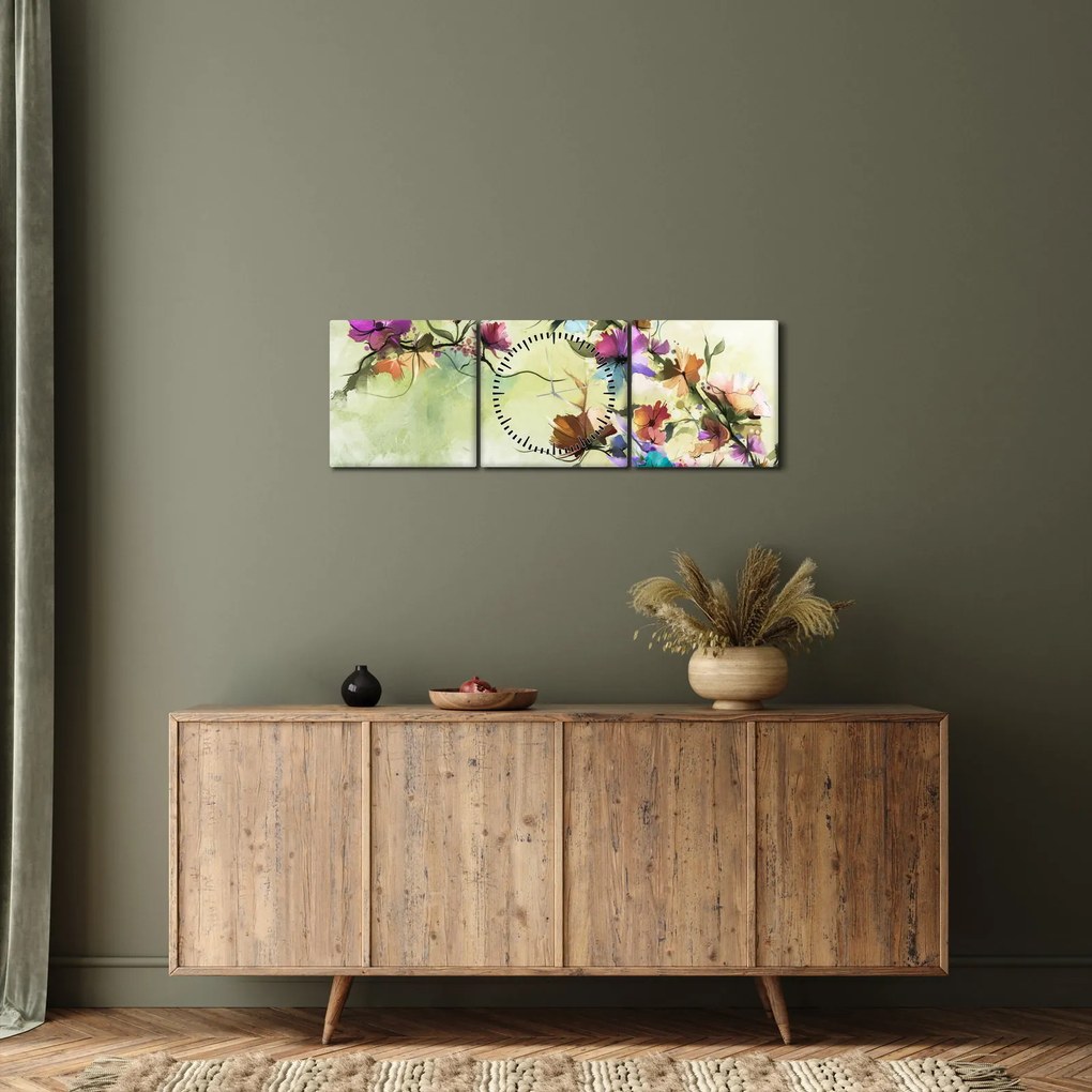 Tablou - Pictua cu flori (cu ceas) (90x30 cm)