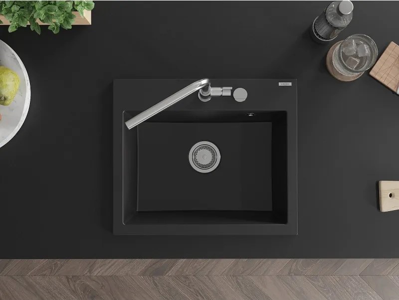 Mexen Oscar chiuvetă din granit cu 1 cuvă 580 x 490 mm, neagră, sifon cromat - 6519581000-77