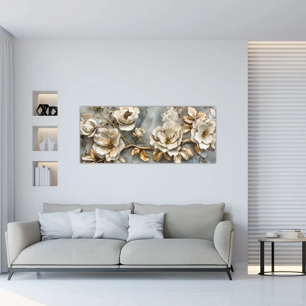 Tablou - Marmură de fundal cu flori (120x50 cm)